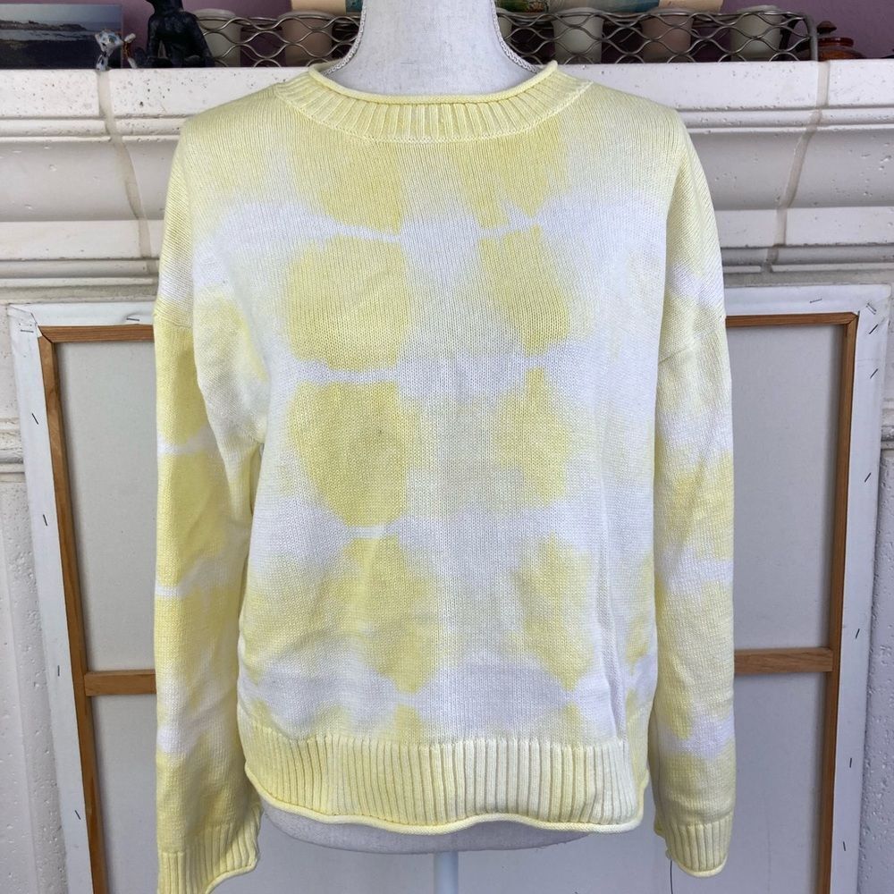 Elizabeth and James cotton sweater chunky boxy yellow& white print